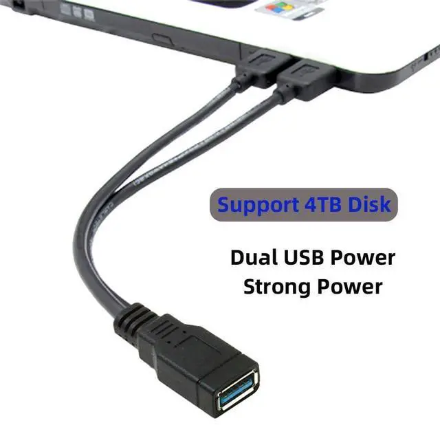 Alt view image 4 of 7 - Black USB 3.0 Female to Dual USB Male Extra Power Data Y Extension Cable for 2.5" Mobile Hard Disk