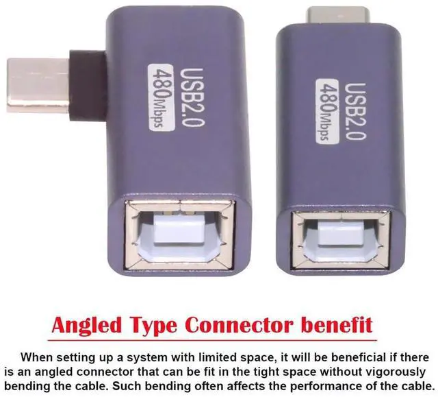 Alt view image 6 of 7 - 2pcs/lot USB 2.0 B Type Female to Type-C Male Angled & Straight Extension Adapter for Printer Phone Disk