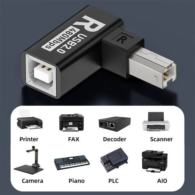 Alt view image 7 of 7 - 4pcs/lot USB 2.0 Type-B Male to Female Extension Adapter Horizontal Vertical Angled 90 Degree for Printer Scanner
