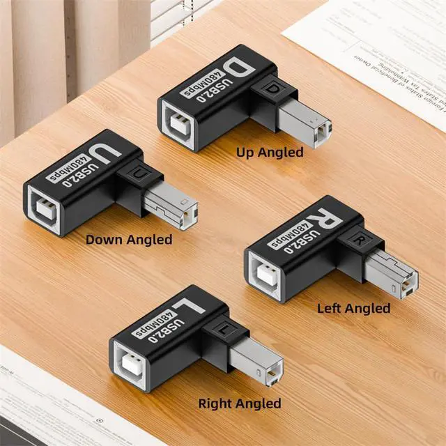 Alt view image 6 of 7 - 4pcs/lot USB 2.0 Type-B Male to Female Extension Adapter Horizontal Vertical Angled 90 Degree for Printer Scanner