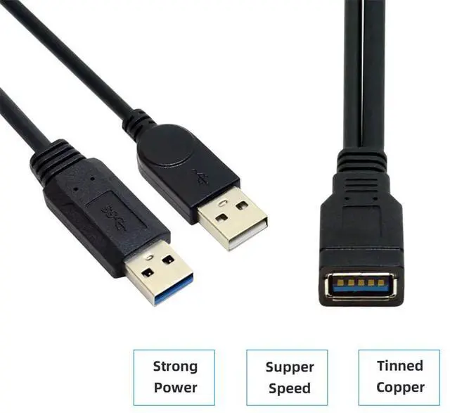 Alt view image 7 of 7 - Black USB 3.0 Female to Dual USB Male Extra Power Data Y Extension Cable for 2.5" Mobile Hard Disk
