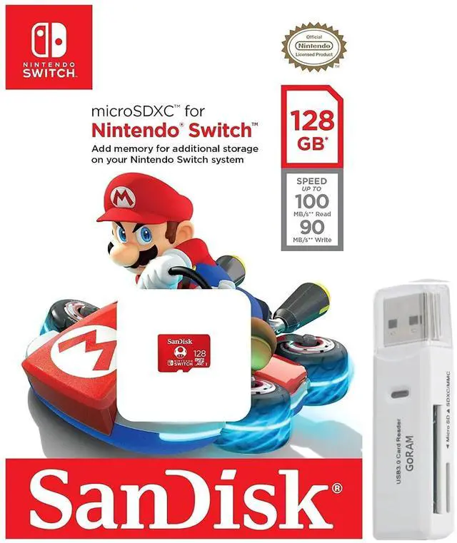 Alt view image 2 of 2 - 128GB MicroSD Nintendo Switch Memory Card for Switch & Lite SDSQXAO-128G Super Mario Design Bundle With (1) GoRAM Card Reader