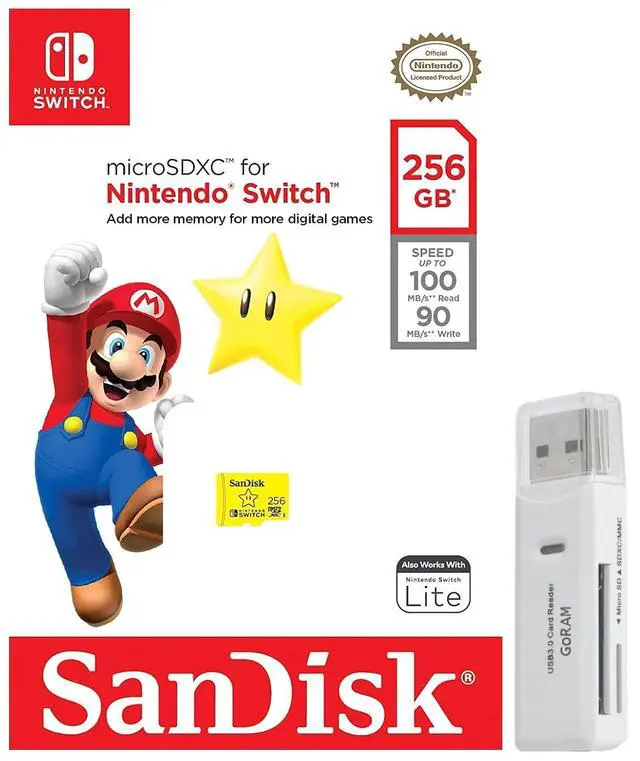 Alt view image 2 of 2 - 256GB MicroSDXC Memory Card for Nintendo Switch & Switch Lite - SDSQXAO-256G Super Mario Star Design Bundle with GoRAM Card Reader