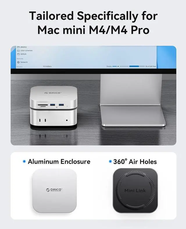 Alt view image 2 of 7 - MiniLink Mac mini M4 Dock & Stand, Hub with 2 × USB 3.0 Ports (5Gbps), 2 × USB 2.0 Ports, SD/TF Card Readers (3.0), 3.5mm Headphone & Microphone Jacks, Compatible with Mac mini M4/M4 Pro (M48P)