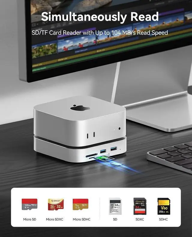 Alt view image 4 of 7 - MiniLink Mac mini M4 Dock & Stand, Hub with 2 × USB 3.0 Ports (5Gbps), 2 × USB 2.0 Ports, SD/TF Card Readers (3.0), 3.5mm Headphone & Microphone Jacks, Compatible with Mac mini M4/M4 Pro (M48P)