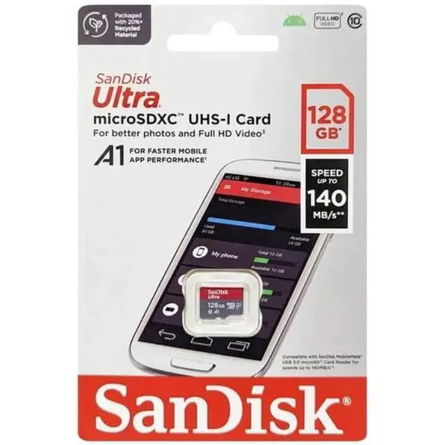 Alt view image 5 of 6 - 128GB Ultra microSDXC UHS-I Memory Card - Up to 140 MB/s, C10, U1, Full HD, A1, Micro SD Card - SDSQUAB-128G-GN6MN