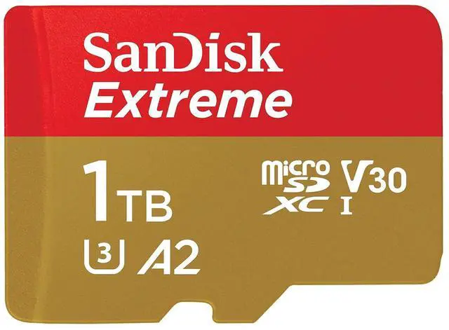 Main image of 1TB Extreme microSD UHS I Card for 4K Video on Smartphones, Action Cams & Drones 190MB/s Read, 130MB/s Write SDSQXAV 1T00 GN6MN, Red/Gold