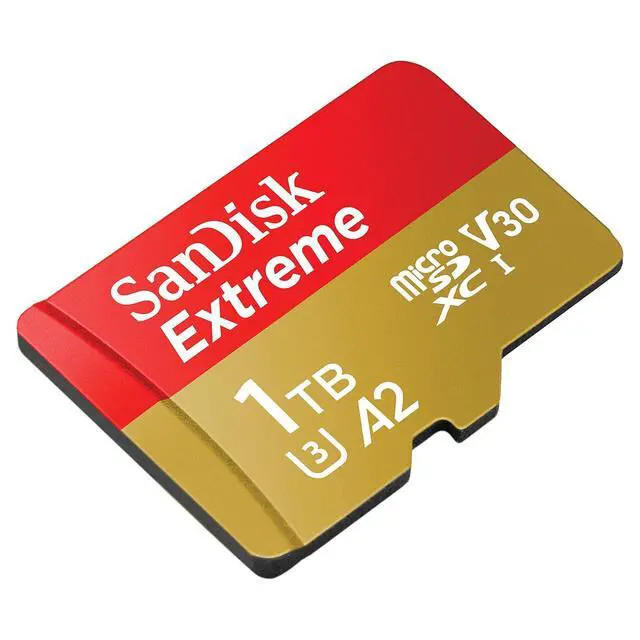 Alt view image 2 of 2 - 1TB Extreme microSD UHS I Card for 4K Video on Smartphones, Action Cams & Drones 190MB/s Read, 130MB/s Write SDSQXAV 1T00 GN6MN, Red/Gold