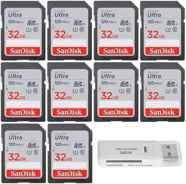 Main image of 32GB Ultra SDHC UHS-I Class 10 Camera Card 120MB/s U1, Full HD, SD. C10 SDSDUN4-032G (10 Pack) Bundle with (1) GoRAM USB 3.0 Reader (32GB)