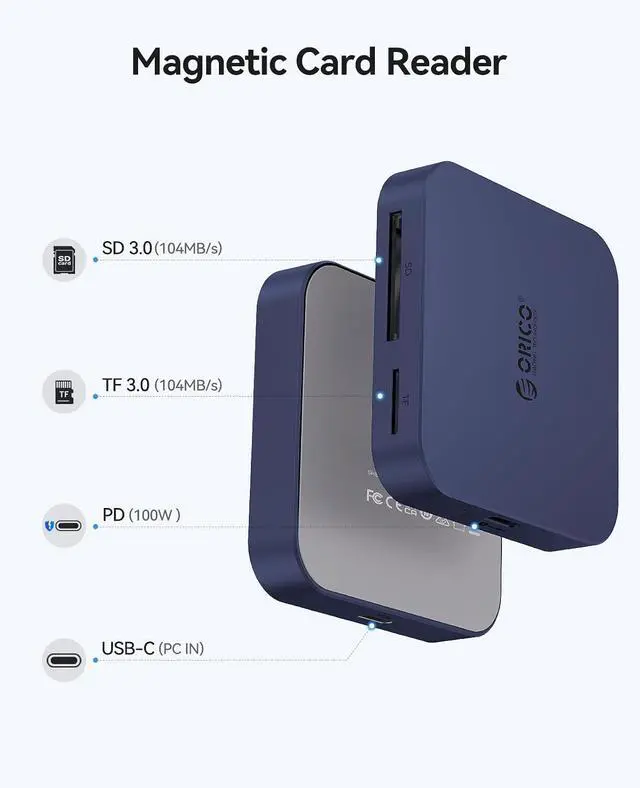 Alt view image 2 of 7 - Ultra-Thin Magnetic SD Card Reader for iPhone, 4-in-1 USB C Memory Card Reader with PD 100W, Dual Slots for SDXC, SDHC, SD, Micro SDXC,MicroSD, Micro SDHC Card