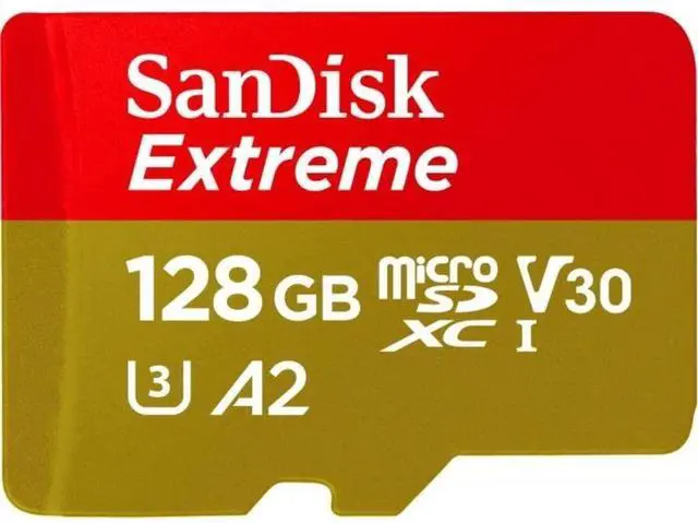 Main image of 128GB Extreme microSD UHS I Card for 4K Video on Smartphones, Action Cams & Drones 190MB/s Read, 90MB/s Write SDSQXAA 128G GN6MN, Red/Gold