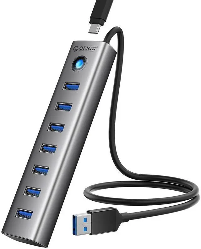 Main image of 7-Port USB 3.0 Hub, Aluminum USB Multiple Adapter, 5Gbps USB Extender USB Splitter with 1.64Ft Cable, UBS-A Hub Long Cable for Desktop, PC, Flash Drive, Mobile HDD, Windows/XPS
