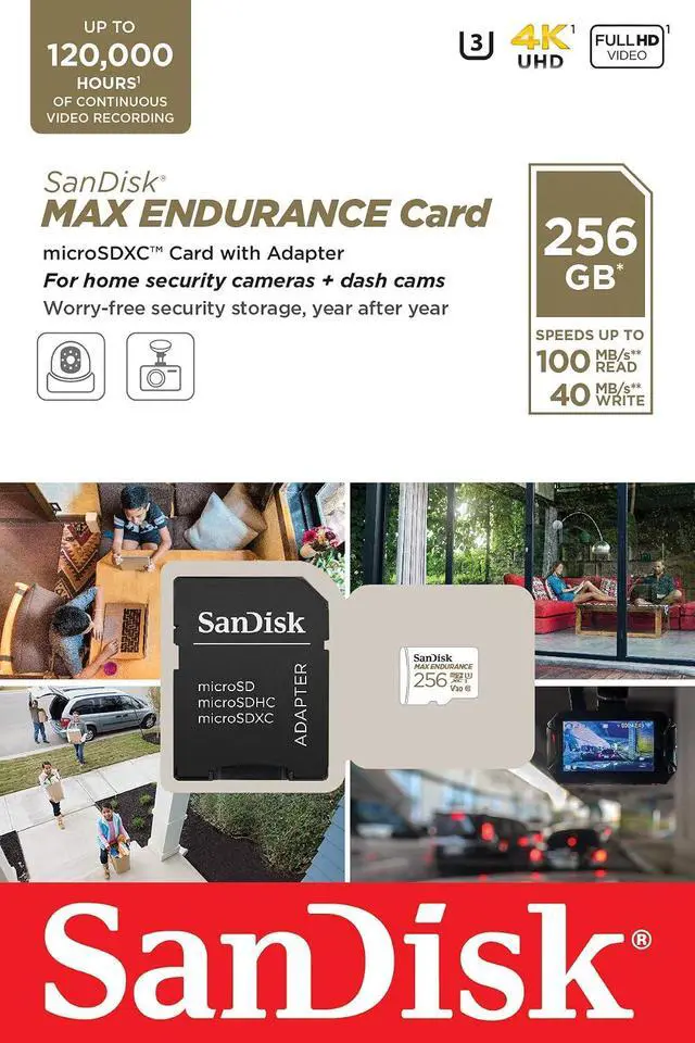Alt view image 5 of 7 - 256GB MAX Endurance microSDXC Card with Adapter for Home Security Cameras and Dash cams - C10, U3, V30, 4K UHD, Micro SD Card - SDSQQVR-256G-GN6IA