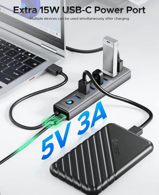 Alt view image 4 of 7 - 7-Port USB 3.0 Hub, Aluminum USB Multiple Adapter, 5Gbps USB Extender USB Splitter with 1.64Ft Cable, UBS-A Hub Long Cable for Desktop, PC, Flash Drive, Mobile HDD, Windows/XPS