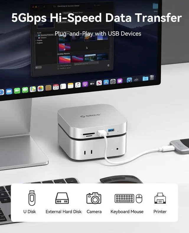 Alt view image 3 of 7 - MiniLink Mac mini M4 Dock & Stand, Hub with 2 × USB 3.0 Ports (5Gbps), 2 × USB 2.0 Ports, SD/TF Card Readers (3.0), 3.5mm Headphone & Microphone Jacks, Compatible with Mac mini M4/M4 Pro (M48P)