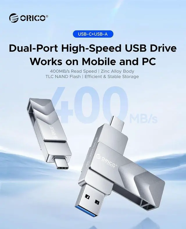 Alt view image 2 of 7 - 256GB USB Flash Drive SSD, External TLC Solid State Drive Up to 400MB/s Read, 300MB/s Write High Speed USB-C & USB-A Port,Metal Housing Swivel Design Compatible with iPhone 17, Android, PC