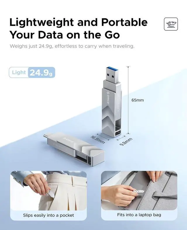 Alt view image 6 of 7 - 256GB USB Flash Drive SSD, External TLC Solid State Drive Up to 400MB/s Read, 300MB/s Write High Speed USB-C & USB-A Port,Metal Housing Swivel Design Compatible with iPhone 17, Android, PC