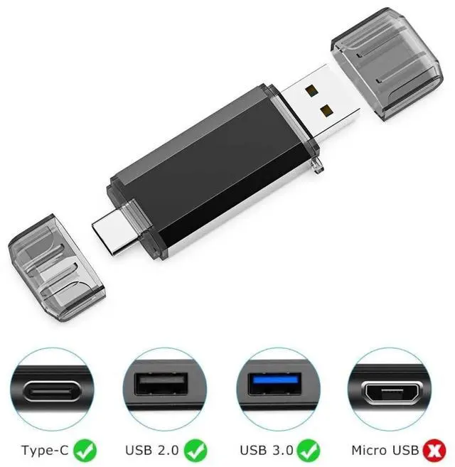 Alt view image 6 of 7 - 16GB (10 Pack) Dual Drive Go-Stick USB 3.0 + USB-C Type-C Flash Drive for Android Smartphones, Computers, MacBook, Tablets, PC (16GB)