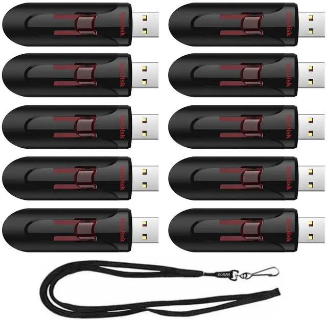 Main image of 16GB (10 Pack) Cruzer Glide USB 3.0 Flash Drive SDCZ600-016G-B35 Bundle with (5) GoRAM Black Lanyards (16GB, 10 Pack)