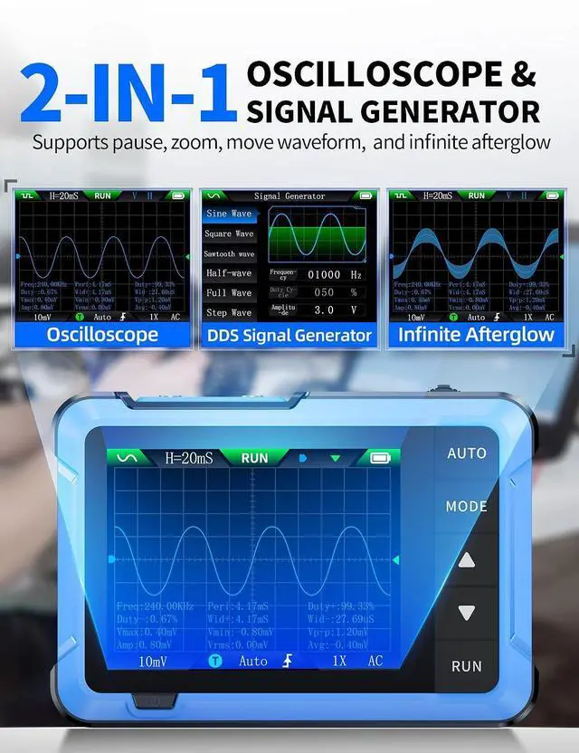 Alt view image 3 of 7 - FNIRSI DSO-510 2-in-1 10MHz Handheld Oscilloscope DDS Signal Generator | 48MS/s Sampling Rate Automotive Oscilloscope with 2.8'' TFT, One-Click Auto, Auto/Normal/Single Trigger for DIY Electronics