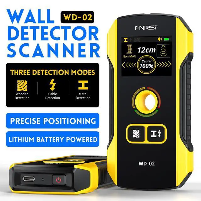 Alt view image 2 of 7 - FNIRSI WD-02 6 in 1 Rechargeable Stud Finder Wall Scanner, TFT Display | Positioning Hole, for Wood Drywall Metal AC Wires Joist Pipe Center Detecting, HPC Chip Deep Scan Detector Inside the wall