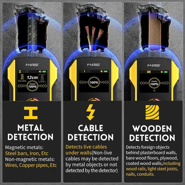 Alt view image 3 of 7 - FNIRSI WD-02 6 in 1 Rechargeable Stud Finder Wall Scanner, TFT Display | Positioning Hole, for Wood Drywall Metal AC Wires Joist Pipe Center Detecting, HPC Chip Deep Scan Detector Inside the wall