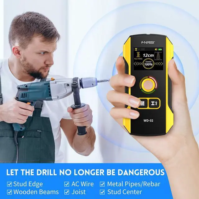 Alt view image 6 of 7 - FNIRSI WD-02 6 in 1 Rechargeable Stud Finder Wall Scanner, TFT Display | Positioning Hole, for Wood Drywall Metal AC Wires Joist Pipe Center Detecting, HPC Chip Deep Scan Detector Inside the wall