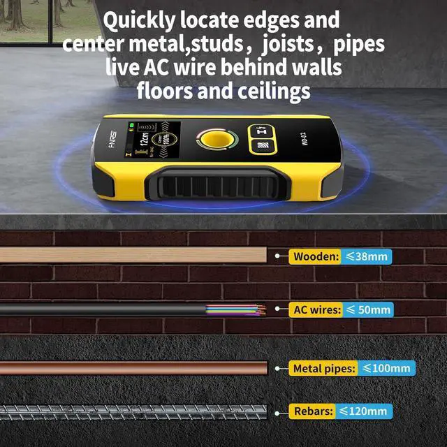 Alt view image 5 of 7 - FNIRSI WD-02 6 in 1 Rechargeable Stud Finder Wall Scanner, TFT Display | Positioning Hole, for Wood Drywall Metal AC Wires Joist Pipe Center Detecting, HPC Chip Deep Scan Detector Inside the wall