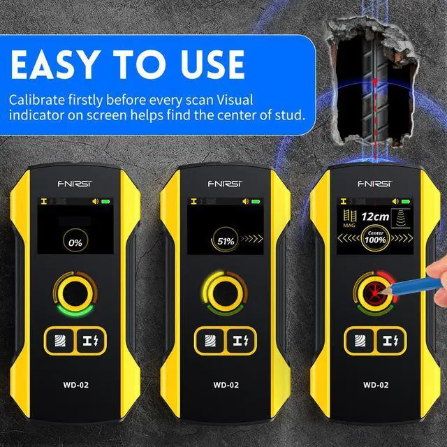 Alt view image 4 of 7 - FNIRSI WD-02 6 in 1 Rechargeable Stud Finder Wall Scanner, TFT Display | Positioning Hole, for Wood Drywall Metal AC Wires Joist Pipe Center Detecting, HPC Chip Deep Scan Detector Inside the wall