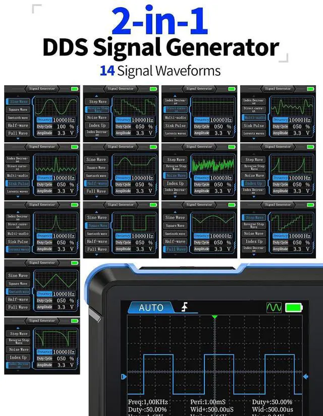 Alt view image 4 of 7 - FNIRSI DSO153 2-in-1 1MHz Handheld Oscilloscope DDS Signal Generator | 5MS/s Sampling Automotive Oscilloscope with 2.8'' TFT, One-Click Auto, Trigger Function Auto/Nomal/Single for DIY Electronics