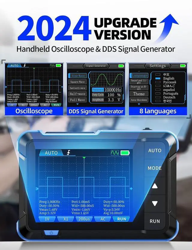 Alt view image 3 of 7 - FNIRSI DSO153 2-in-1 1MHz Handheld Oscilloscope DDS Signal Generator | 5MS/s Sampling Automotive Oscilloscope with 2.8'' TFT, One-Click Auto, Trigger Function Auto/Nomal/Single for DIY Electronics
