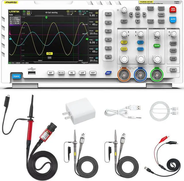 Main image of FNIRSI 1014D 100MHz Digital Oscilloscope, 2 Channel Oscilloscope 2-in-1 | 1GSa/s Oscope DDS Signal Generator, 100X Probe, X-Y Mode, 240Kpts Memory, Auto Measurement, USB Powered for Students & DIY
