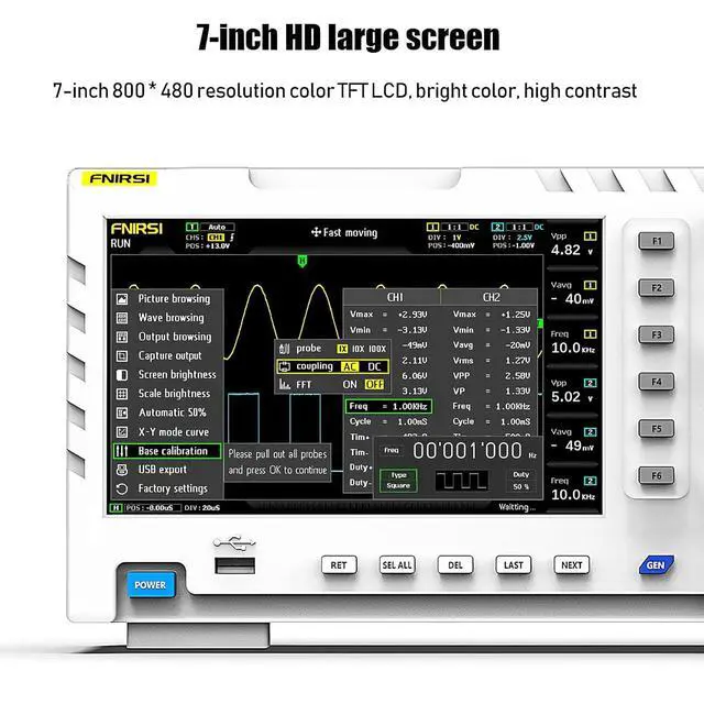 Alt view image 3 of 6 - FNIRSI 1014D 100MHz Digital Oscilloscope, 2 Channel Oscilloscope 2-in-1 | 1GSa/s Oscope DDS Signal Generator, 100X Probe, X-Y Mode, 240Kpts Memory, Auto Measurement, USB Powered for Students & DIY