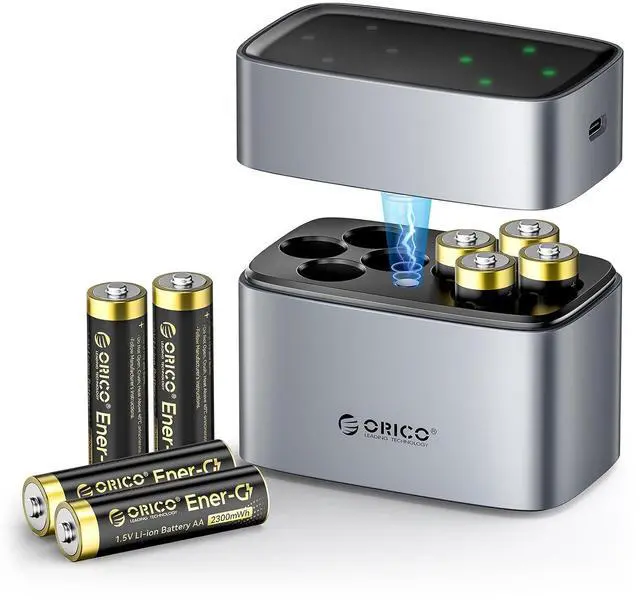 Main image of Rechargeable AA Lithium Batteries with Charger(8 Pack, 1.5V), Recharge up to 1500+ Cycles, 2.5H Fast Charger, Li-Ion Batteries Suitable for Remote Control, Electronic Toys -LEV8