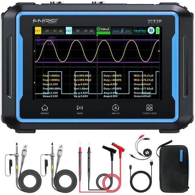 Main image of FNIRSI 2C53P 3-in-1 50MHz Oscilloscope Multimeter DDS Signal Generator | 2 Channel Oscilloscope, 250MS/s Sampling, 19999 Counts Automotive Multimeter with 4.3'' Touchscreen, X-Y Mode, FFT Analysis