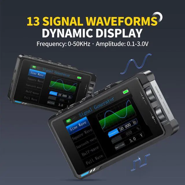 Alt view image 6 of 6 - FNIRSI DS215H 2-in-1 Handheld Oscilloscope 50MHz, 2 Channel Digital Portable Oscilloscope DDS Signal Generator, 250MS/s Sampling, 1Kpts Record Length, 3.5-inch IPS Screen, Waveform Storage and Export