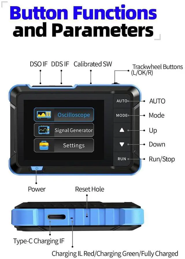 Alt view image 7 of 7 - FNIRSI DSO153 2-in-1 1MHz Handheld Oscilloscope DDS Signal Generator | 5MS/s Sampling Automotive Oscilloscope with 2.8'' TFT, One-Click Auto, Trigger Function Auto/Nomal/Single for DIY Electronics