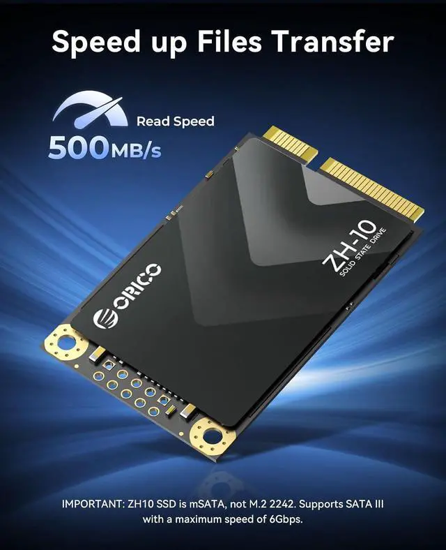 Alt view image 2 of 6 - 512GB mSATA SSD, SATA III 6Gbps 3D NAND Internal Solid State Drive for Laptops Ultrabooks Desktop-ZH10