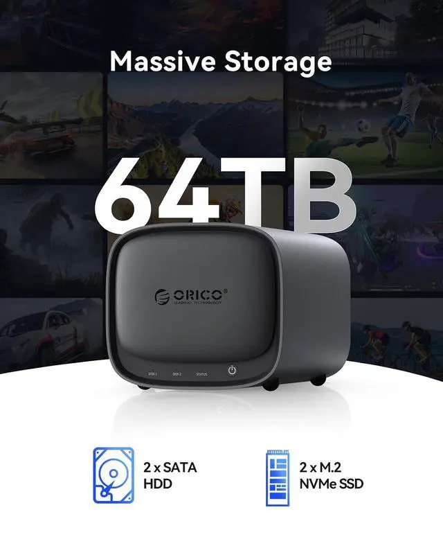 Alt view image 3 of 7 - Network Attached Storage, Link Sharing & Remote Access, AI Albums & 4K Media Library, HDD Slot * 2, M.2 NVMe SSD Slot * 2, 2.5 GbE * 2, MetaBox NAS Storage, HS200-2 Bay (Diskless)