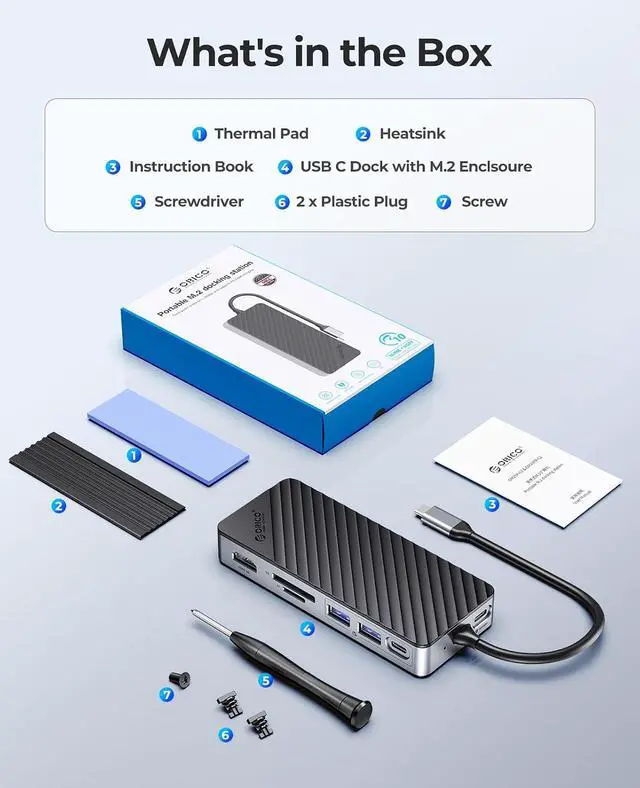 Alt view image 7 of 7 - USB-C Hub with M.2 SSD Enclosure, 8-in-1 USB C Docking Station Fits M.2 NVMe/SATA SSD, 10Gbps, 4K@60Hz HDMI, 100W PD, SD/TF Card Reader