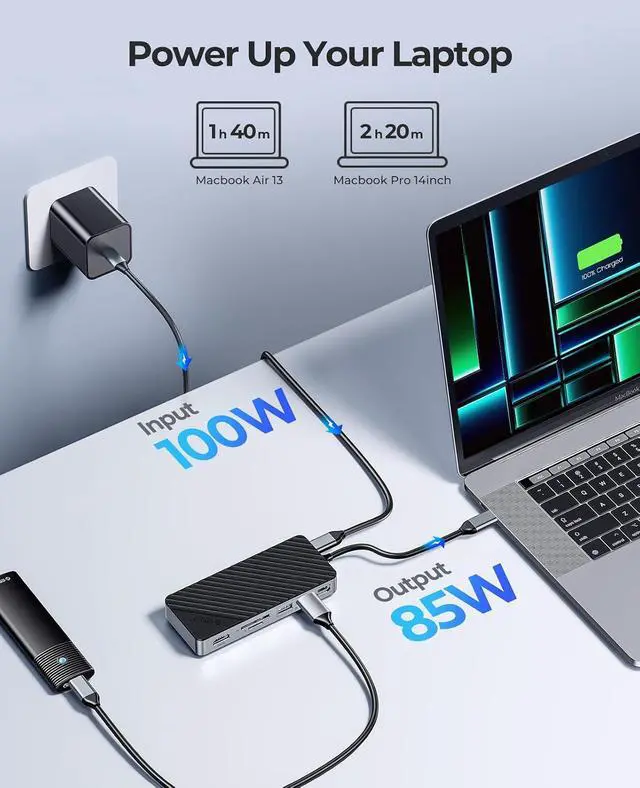 Alt view image 6 of 7 - USB-C Hub with M.2 SSD Enclosure, 8-in-1 USB C Docking Station Fits M.2 NVMe/SATA SSD, 10Gbps, 4K@60Hz HDMI, 100W PD, SD/TF Card Reader