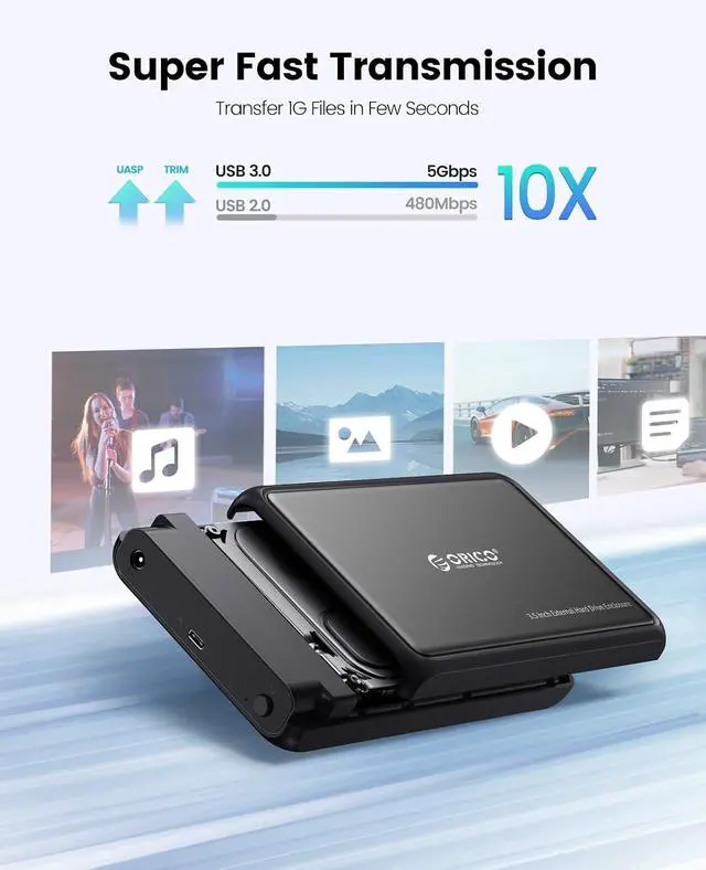 Alt view image 3 of 6 - 3.5 Hard Drive Enclosure SATA to USB C Compatible for 3.5" 2.5" Seagate Samsung WD Crucial SanDisk HDD SSD, ABS+Metal Shell, Support UASP&Trim Up to 20TB, 2-in-1 USB C to USB C/A Cable (DDL35C3)