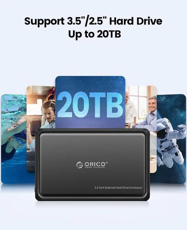Alt view image 4 of 6 - External Hard Drive Enclosure for 3.5 2.5 Inch SATA SSD HDD, up to 20TB Capacity, USB 3.2 Gen 1 High Transmission Speed, UASP and Trim Enabled, Compatible with WD Seagate Toshiba Samsung