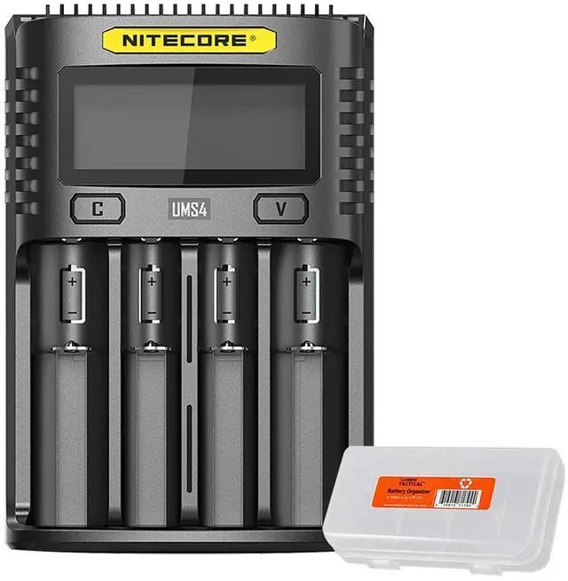 Main image of UMS4 Intelligent USB-C Four Slot Quick Battery Charger for Li-Ion/Ni-MH/Ni-Cd/IMR 16340 14500 18650 21700 20700 AA AAA and More Batteries, with Organizer