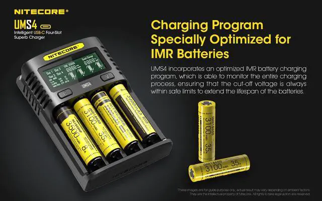 Alt view image 4 of 7 - UMS4 Intelligent USB-C Four Slot Quick Battery Charger for Li-Ion/Ni-MH/Ni-Cd/IMR 16340 14500 18650 21700 20700 AA AAA and More Batteries, with Organizer
