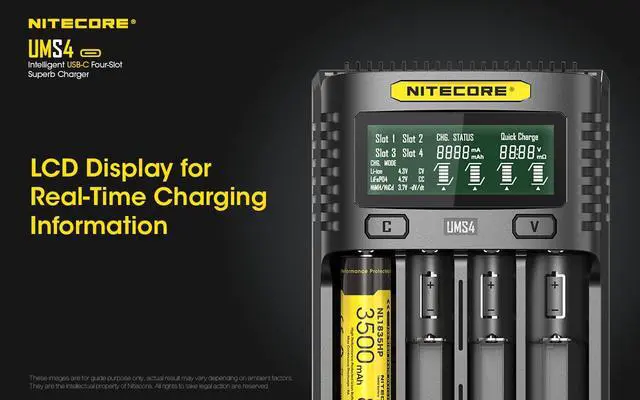 Alt view image 5 of 7 - UMS4 Intelligent USB-C Four Slot Quick Battery Charger for Li-Ion/Ni-MH/Ni-Cd/IMR 16340 14500 18650 21700 20700 AA AAA and More Batteries, with Organizer