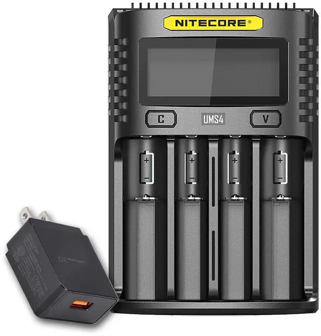 Main image of UMS4 Intelligent USB Four Slot Quick Battery Charger for Li-Ion/Ni-MH/Ni-Cd/IMR 16340 14500 18650 21700 20700 AA AAA and More Batteries, with LumenTac QC3.0 Charging Adapter