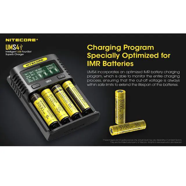 Alt view image 4 of 7 - UMS4 Intelligent USB Four Slot Quick Battery Charger for Li-Ion/Ni-MH/Ni-Cd/IMR 16340 14500 18650 21700 20700 AA AAA and More Batteries, with LumenTac QC3.0 Charging Adapter
