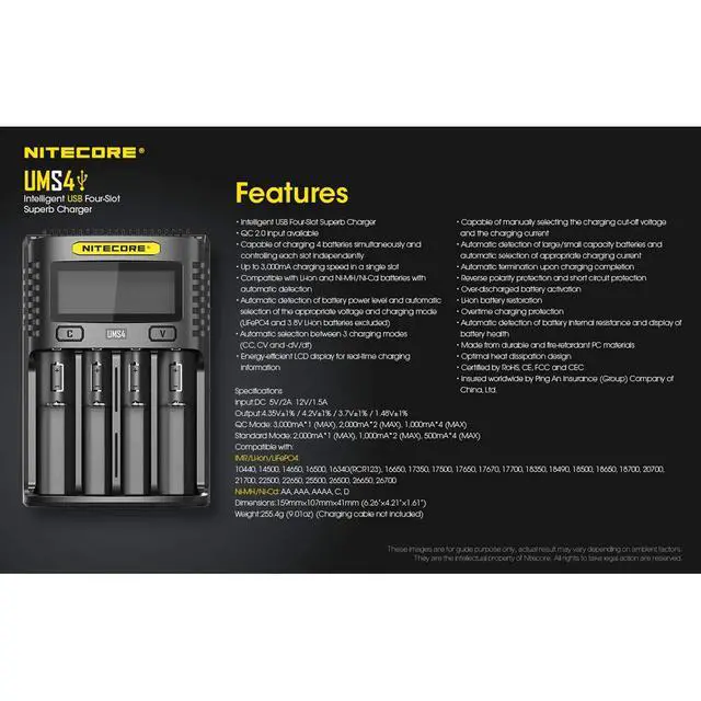 Alt view image 6 of 7 - UMS4 Intelligent USB-C Four Slot Quick Battery Charger for Li-Ion/Ni-MH/Ni-Cd/IMR 16340 14500 18650 21700 20700 AA AAA and More Batteries, with Organizer
