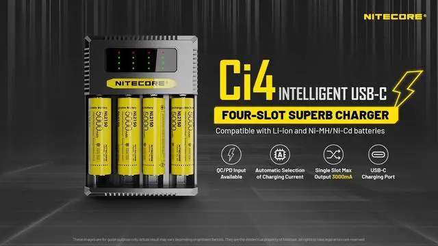 Alt view image 3 of 7 - Ci4 Four Bay Universal Battery Charger Support 16340 14500 18650 21700 Lithium Ion AA AAA Ni-MH Ni-CD, USB QC PD with Lumentac Battery Organizer